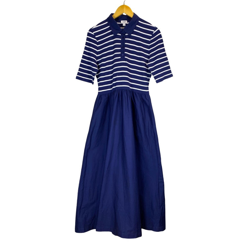 J.Crew Navy Blue White Striped Polo Maxi Dress Mixed Media Large Preppy Nautical